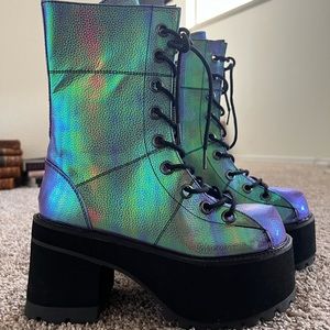 Demonia Goth Boots - purple iridescent vegan leather. Size 8, never worn